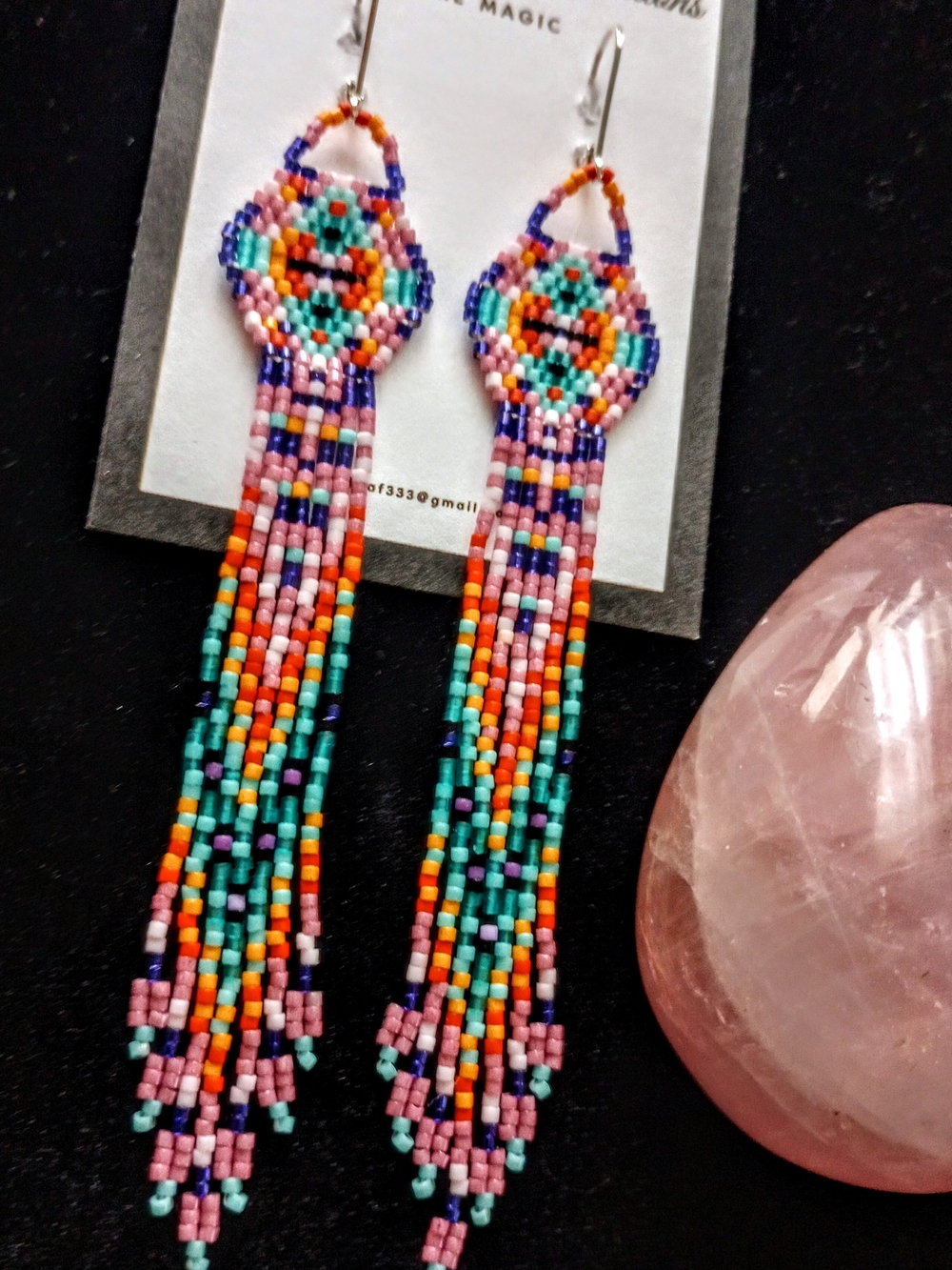 Handmade Multi-Color Beaded Fringe Earrings By MedicineRoseCreations